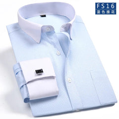 2023 Men French Cuff Dress Shirt Cufflinks New White Long Sleeve Casual Buttons Male Brand Shirts Regular Fit Clothes - SHOWLU FASHION STORE