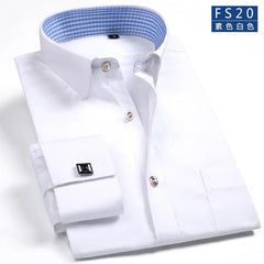 2023 Men French Cuff Dress Shirt Cufflinks New White Long Sleeve Casual Buttons Male Brand Shirts Regular Fit Clothes - SHOWLU FASHION STORE
