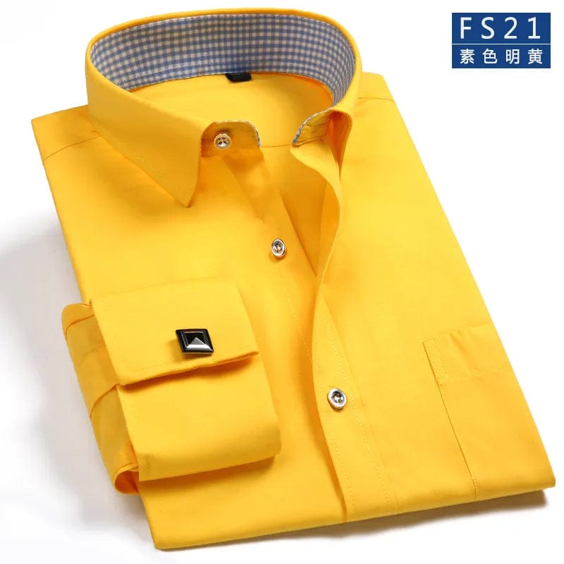2023 Men French Cuff Dress Shirt Cufflinks New White Long Sleeve Casual Buttons Male Brand Shirts Regular Fit Clothes - SHOWLU FASHION STORE