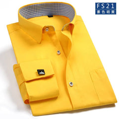 2023 Men French Cuff Dress Shirt Cufflinks New White Long Sleeve Casual Buttons Male Brand Shirts Regular Fit Clothes - SHOWLU FASHION STORE