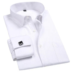2023 Men French Cuff Dress Shirt Cufflinks New White Long Sleeve Casual Buttons Male Brand Shirts Regular Fit Clothes - SHOWLU FASHION STORE