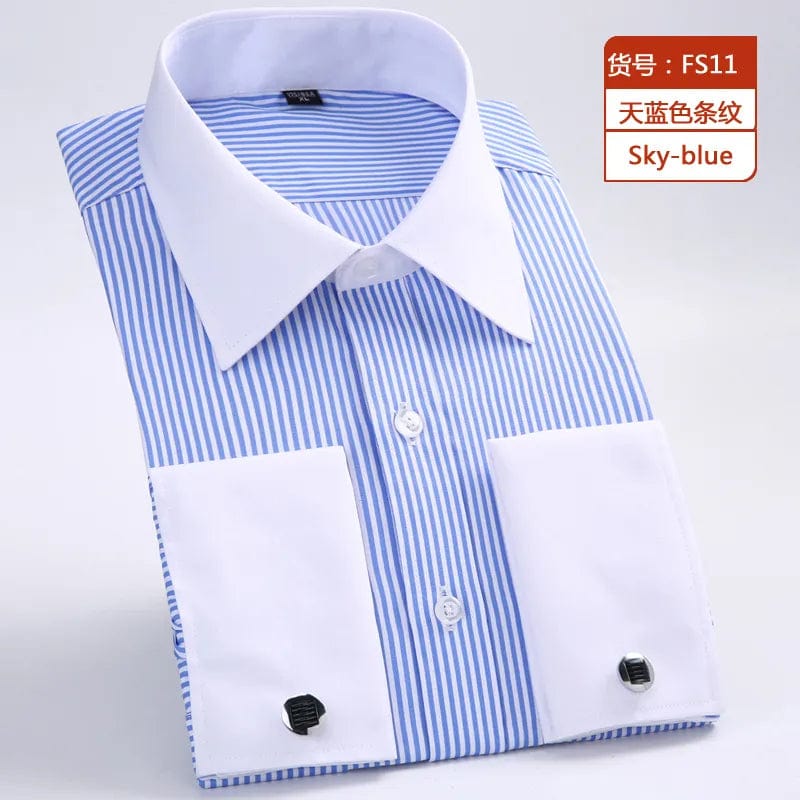2023 Men French Cuff Dress Shirt Cufflinks New White Long Sleeve Casual Buttons Male Brand Shirts Regular Fit Clothes - SHOWLU FASHION STORE