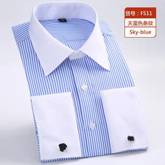 2023 Men French Cuff Dress Shirt Cufflinks New White Long Sleeve Casual Buttons Male Brand Shirts Regular Fit Clothes - SHOWLU FASHION STORE
