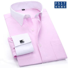 2023 Men French Cuff Dress Shirt Cufflinks New White Long Sleeve Casual Buttons Male Brand Shirts Regular Fit Clothes - SHOWLU FASHION STORE