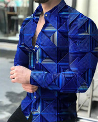 Showlu Fashion Store 0 7 / S 2023 men's party top luxury social men's lapel button shirt 3D printing long-sleeved shirt casual street designer clothing