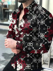Showlu Fashion Store 0 8 / S 2023 men's party top luxury social men's lapel button shirt 3D printing long-sleeved shirt casual street designer clothing