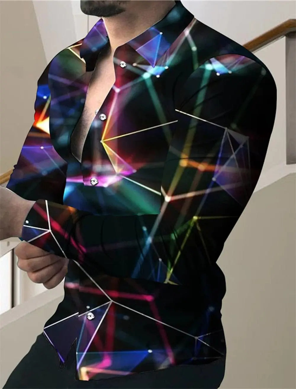 Showlu Fashion Store 0 5 / S 2023 men's party top luxury social men's lapel button shirt 3D printing long-sleeved shirt casual street designer clothing
