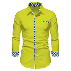 2023 Men's Hot Selling Business Office Long Sleeve Solid Color Spliced Shirt Outdoor Street Leisure High Quality Fabric Polo Top - SHOWLU FASHION STORE