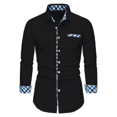 2023 Men's Hot Selling Business Office Long Sleeve Solid Color Spliced Shirt Outdoor Street Leisure High Quality Fabric Polo Top - SHOWLU FASHION STORE