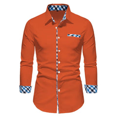 2023 Men's Hot Selling Business Office Long Sleeve Solid Color Spliced Shirt Outdoor Street Leisure High Quality Fabric Polo Top - SHOWLU FASHION STORE