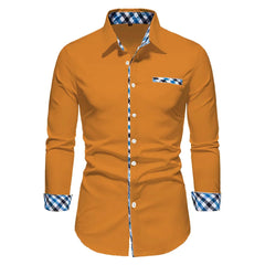 2023 Men's Hot Selling Business Office Long Sleeve Solid Color Spliced Shirt Outdoor Street Leisure High Quality Fabric Polo Top - SHOWLU FASHION STORE