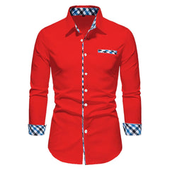 2023 Men's Hot Selling Business Office Long Sleeve Solid Color Spliced Shirt Outdoor Street Leisure High Quality Fabric Polo Top - SHOWLU FASHION STORE