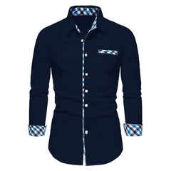 2023 Men's Hot Selling Business Office Long Sleeve Solid Color Spliced Shirt Outdoor Street Leisure High Quality Fabric Polo Top - SHOWLU FASHION STORE