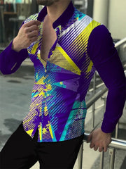 2023 new men's luxury social shirt lapel button shirt casual printing long - sleeved men's club prom cardigan street top - SHOWLU FASHION STORE