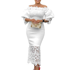 2023 Summer African Dresses for Women Club Outfits Dashiki Ankara Evening Party Robe Femme Lace Bodycon Dress Africa Clothing - SHOWLU FASHION STORE