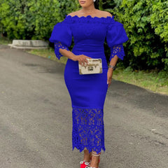 2023 Summer African Dresses for Women Club Outfits Dashiki Ankara Evening Party Robe Femme Lace Bodycon Dress Africa Clothing - SHOWLU FASHION STORE