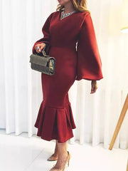 2024 Autumn/Winter New AOMEI Fashion Large V - neck Bubble Long Sleeve Sexy Fishtail Dress Party Club Birthday Evening Dresses - SHOWLU FASHION STORE