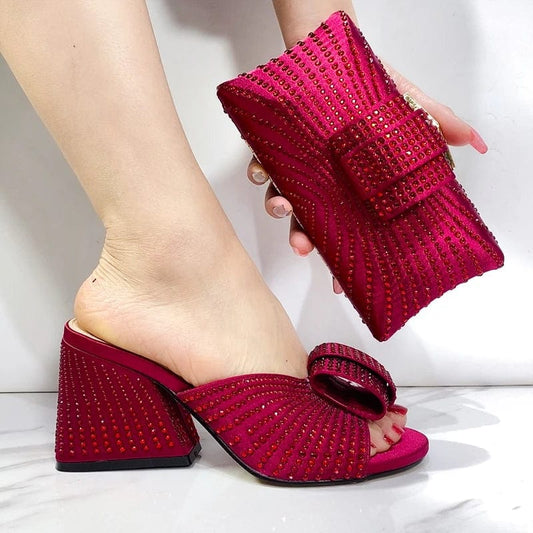 2024 Fashion Italian Designed Soild Color Elegant Shoe Bag Classic Style African Women's Round Toe High Heels For Wedding Party - SHOWLU FASHION STORE