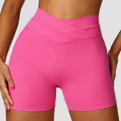 2024 Fashion Skinny Hip Raise Yoga Shorts Brushed Cross High Waist Workout Shorts Outwear Running Workout Pants Female - SHOWLU FASHION STORE