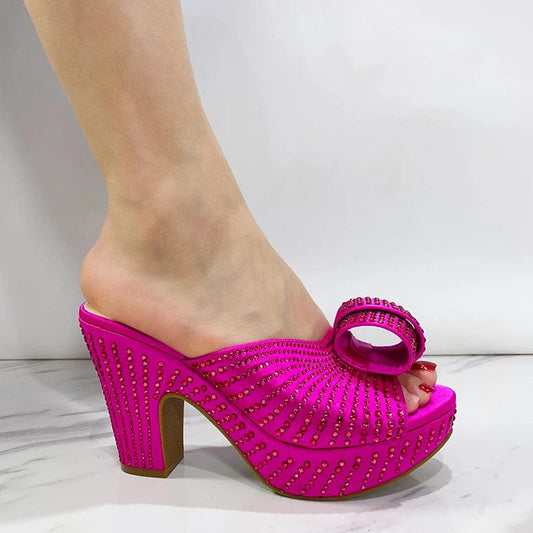 2024 New Fashion Top Italian Designers Luxury Round Toe Bright Diamond Elegant Summer Party Ladies's Platfrom High Heels Shoes - SHOWLU FASHION STORE