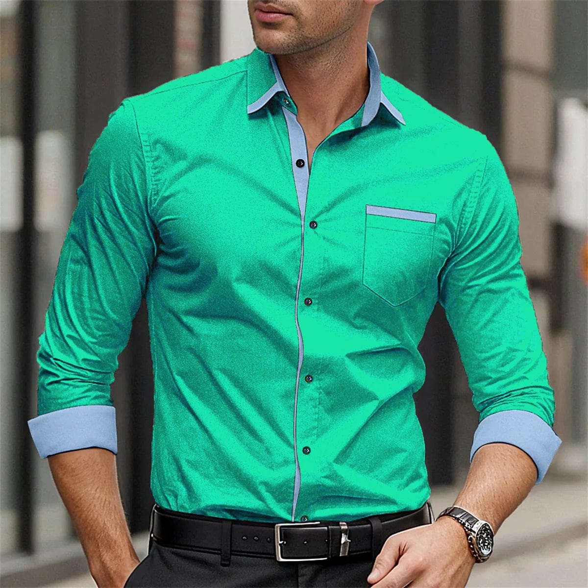 2024 New Men's Shirt Solid Color Splicing Printed Collar Shirt Fashion Business Casual Men's Long Sleeve Street Top 6XL - SHOWLU FASHION STORE