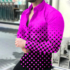 2024 Spring Men's Casual Long Sleeve Shirt Single Breasted Digital 3D Printed Polka Dot Lapel Shirt 6XL Party Shirt 14 Colors - SHOWLU FASHION STORE