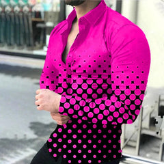 2024 Spring Men's Casual Long Sleeve Shirt Single Breasted Digital 3D Printed Polka Dot Lapel Shirt 6XL Party Shirt 14 Colors - SHOWLU FASHION STORE