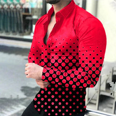 2024 Spring Men's Casual Long Sleeve Shirt Single Breasted Digital 3D Printed Polka Dot Lapel Shirt 6XL Party Shirt 14 Colors - SHOWLU FASHION STORE