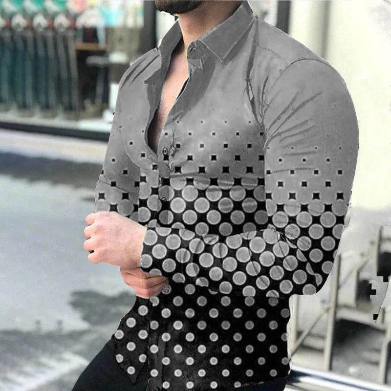 2024 Spring Men's Casual Long Sleeve Shirt Single Breasted Digital 3D Printed Polka Dot Lapel Shirt 6XL Party Shirt 14 Colors - SHOWLU FASHION STORE