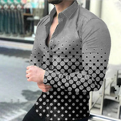 2024 Spring Men's Casual Long Sleeve Shirt Single Breasted Digital 3D Printed Polka Dot Lapel Shirt 6XL Party Shirt 14 Colors - SHOWLU FASHION STORE