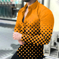2024 Spring Men's Casual Long Sleeve Shirt Single Breasted Digital 3D Printed Polka Dot Lapel Shirt 6XL Party Shirt 14 Colors - SHOWLU FASHION STORE