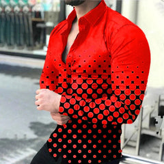 2024 Spring Men's Casual Long Sleeve Shirt Single Breasted Digital 3D Printed Polka Dot Lapel Shirt 6XL Party Shirt 14 Colors - SHOWLU FASHION STORE