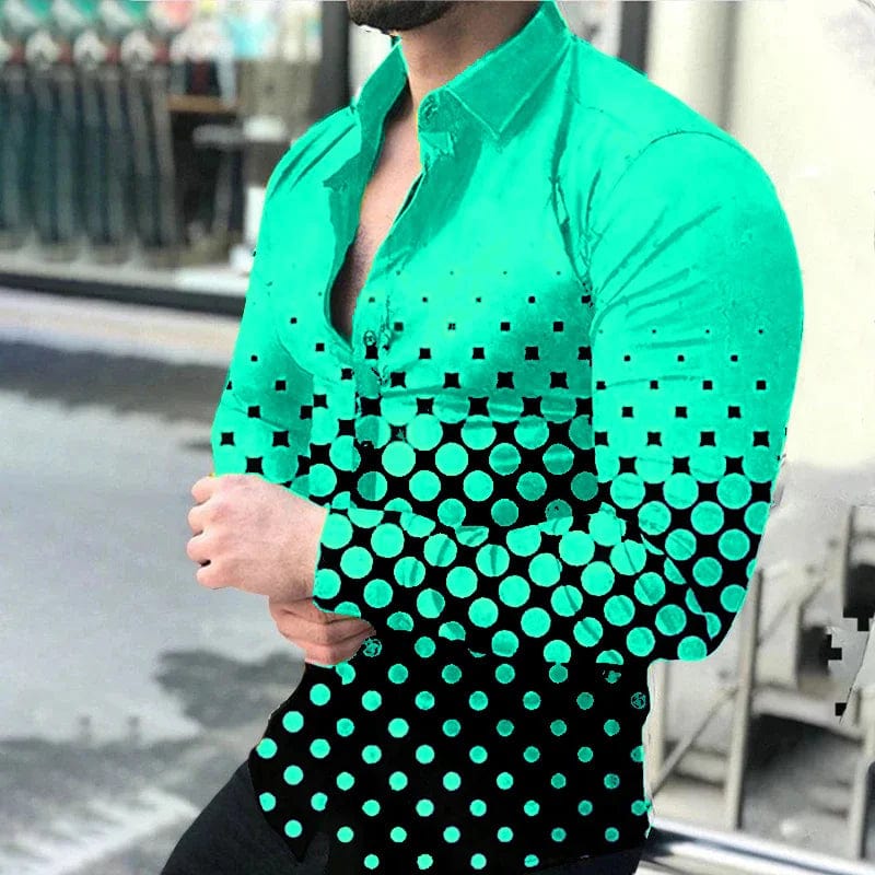 2024 Spring Men's Casual Long Sleeve Shirt Single Breasted Digital 3D Printed Polka Dot Lapel Shirt 6XL Party Shirt 14 Colors - SHOWLU FASHION STORE