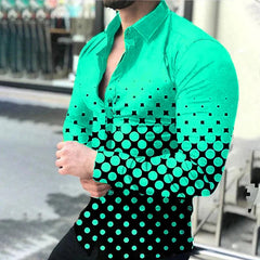 2024 Spring Men's Casual Long Sleeve Shirt Single Breasted Digital 3D Printed Polka Dot Lapel Shirt 6XL Party Shirt 14 Colors - SHOWLU FASHION STORE