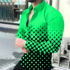 2024 Spring Men's Casual Long Sleeve Shirt Single Breasted Digital 3D Printed Polka Dot Lapel Shirt 6XL Party Shirt 14 Colors - SHOWLU FASHION STORE