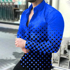 2024 Spring Men's Casual Long Sleeve Shirt Single Breasted Digital 3D Printed Polka Dot Lapel Shirt 6XL Party Shirt 14 Colors - SHOWLU FASHION STORE