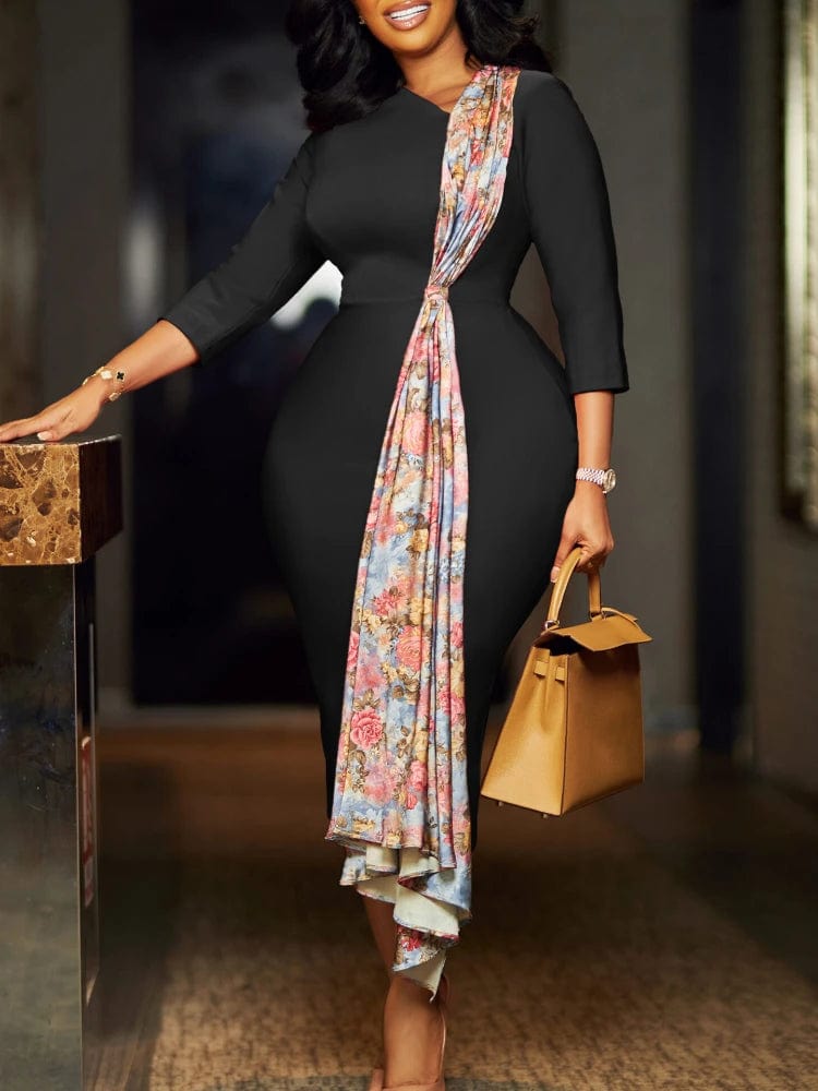 2024 Women's Dress Autumn Long Sleeve Printed Splicing OL Office Commuter Work Clothes Cocktail Party Slimming Evening Dresses - SHOWLU FASHION STORE