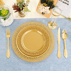 210 PCS Solid Gold Disposable Plates with Gold Plastic Silverware and Cups for Party, Gold Plastic Plates Include: 30 Dinner Plates 30 Dessert Plates 30 Rolled Napkins with Cutlery 30 Cups - SHOWLU FASHION STORE