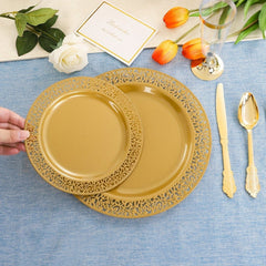 210 PCS Solid Gold Disposable Plates with Gold Plastic Silverware and Cups for Party, Gold Plastic Plates Include: 30 Dinner Plates 30 Dessert Plates 30 Rolled Napkins with Cutlery 30 Cups - SHOWLU FASHION STORE