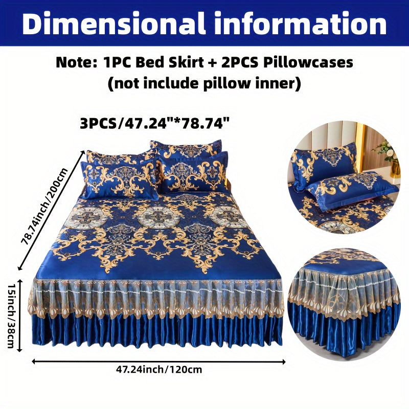 2pcs/3pcs Jacquard Bed Skirt Set with Pillowcases, Lace Hem, Floral Pattern, Soft & Comfortable, Machine Washable, Polyester 100%, Contemporary Style, Woven Fabric, 120g - Single/Double Size Options SHOWLU FASHION STORE