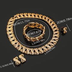 Elegant Jewelry Set for Women, Rhinestone Necklace, Earrings, Bracelet, and Ring Combo, Zinc Alloy Party Accessories, Versatile for Daily Wear, Weddings, and Celebrations SHOWLU FASHION STORE