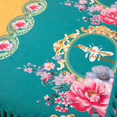 1pc Elegant Chinese Peony Bed Skirt - Traditional Style with Ruffled Edge, Golden Floral Design, Machine Washable Polyester, Perfect for Adding a Touch of Sophistication to Your Bedroom Decor, Bedroom Decor And Accessories SHOWLU FASHION STORE