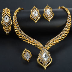 1 Set Elegant Copper Jewelry for Women - Luxury Teardrop Pendant Necklace, Bracelet, Ring, and Earrings with Synthetic Zirconia - Middle Eastern Style for Wedding, Party, Ramadan - All-Season Gift Set SHOWLU FASHION STORE
