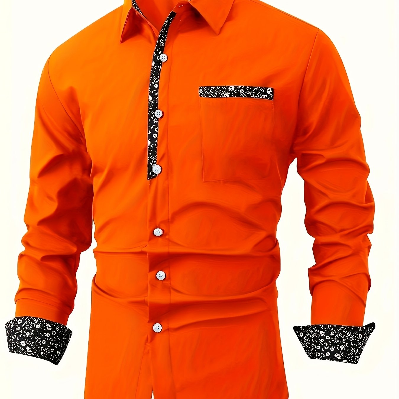 Men's Casual Floral Print Long Sleeve Shirt - Comfortable Polyester, Maroon with Black and White Detailing, Button-Up Collared Style for Fall/Winter SHOWLU FASHION STORE