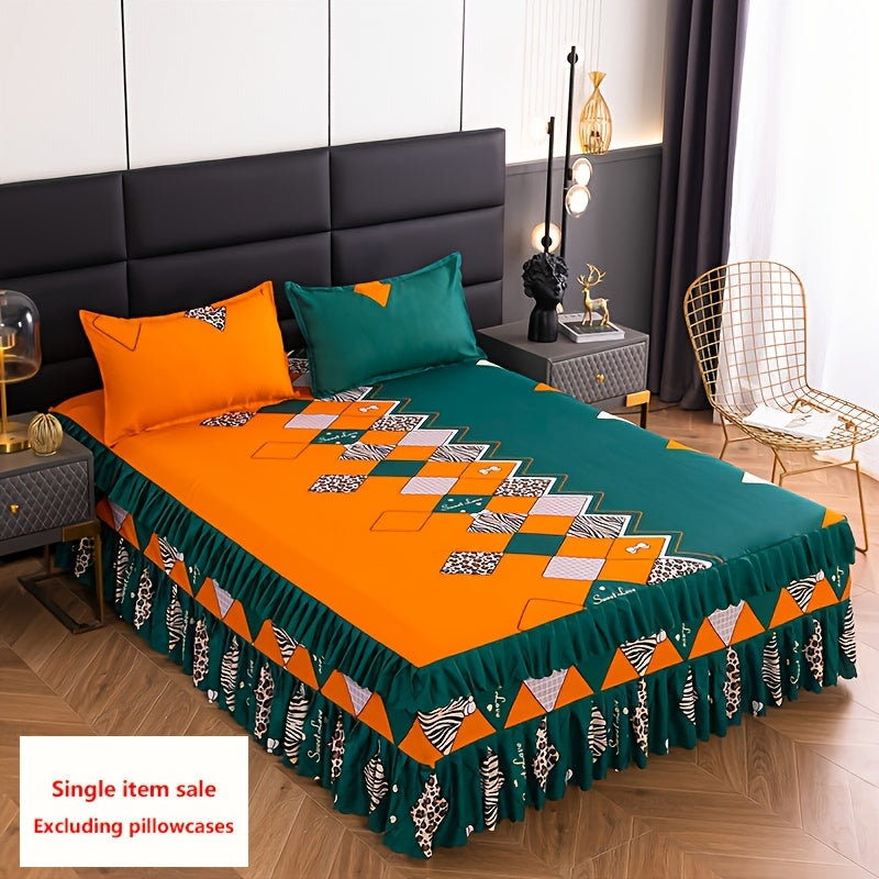 1pc Elegant Chinese Peony Bed Skirt - Traditional Style with Ruffled Edge, Golden Floral Design, Machine Washable Polyester, Perfect for Adding a Touch of Sophistication to Your Bedroom Decor, Bedroom Decor And Accessories SHOWLU FASHION STORE