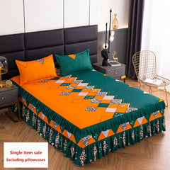 1pc Elegant Chinese Peony Bed Skirt - Traditional Style with Ruffled Edge, Golden Floral Design, Machine Washable Polyester, Perfect for Adding a Touch of Sophistication to Your Bedroom Decor, Bedroom Decor And Accessories SHOWLU FASHION STORE