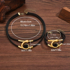 Two-piece Set of Women's Bohemian Style Design Spiral Inlaid Black Acrylic Gemstone Long Bead Pendant Necklace and Bracelet Set SHOWLU FASHION STORE