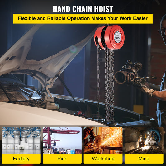 Happybuy Hand Chain Hoist, 4400 lbs/2 Ton Capacity, 7ft/2m Lift, Red Iron