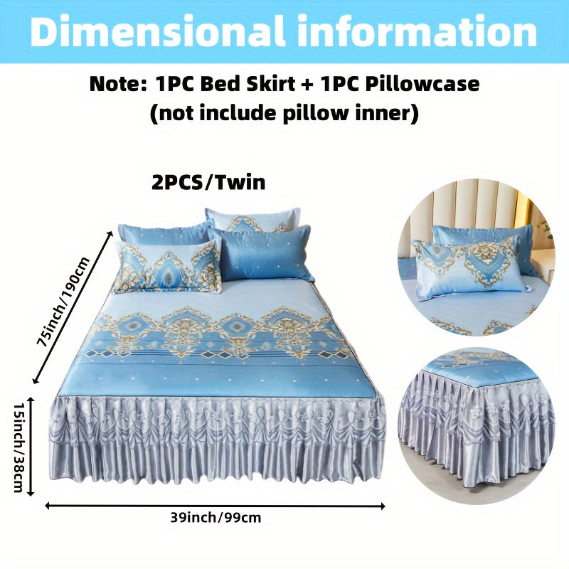 2pcs/3pcs Jacquard Bed Skirt Set with Pillowcases, Lace Hem, Floral Pattern, Soft & Comfortable, Machine Washable, Polyester 100%, Contemporary Style, Woven Fabric, 120g - Single/Double Size Options SHOWLU FASHION STORE