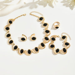 5pcs Elegant Jewelry Set with Black Acrylic Geometric Spiral & Snail Design - Golden-Toned Necklace, Bracelet, Stud Earrings, Ring - Ideal for Daily Wear & Parties, Vintage Jewelry SHOWLU FASHION STORE